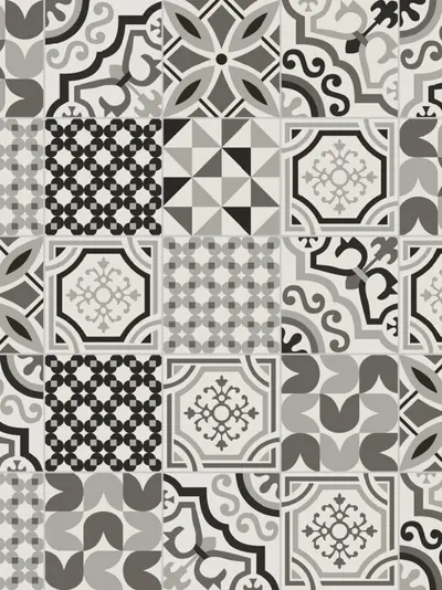 Cementine in ceramica di Sassuolo formato 20x20 a decori grigi